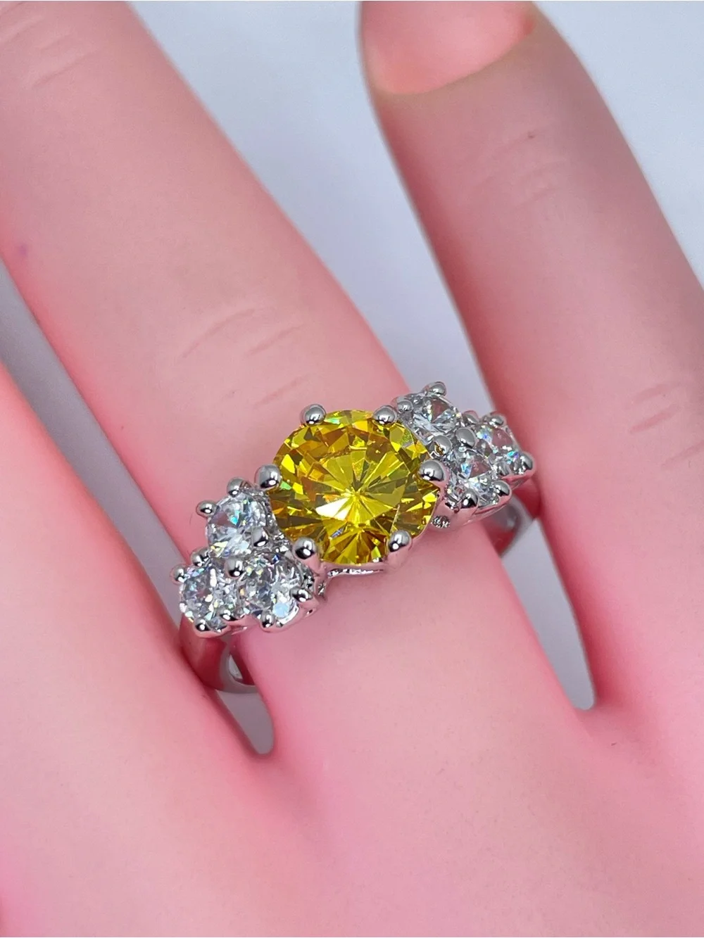 Swarovski Crystal Elements Canary Yellow Crystal Ring Silver Sz 6 Statement Glam